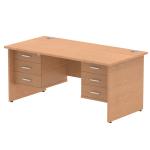 Impulse 1600 x 800mm Straight Office Desk Oak Top Panel End Leg Workstation 2 x 3 Drawer Fixed Pedestal MI002716