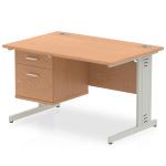 Impulse 1200 x 800mm Straight Office Desk Oak Top Silver Cable Managed Leg Workstation 1 x 2 Drawer Fixed Pedestal MI002737