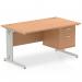 Impulse 1400 x 800mm Straight Office Desk Oak Top Silver Cable Managed Leg Workstation 1 x 2 Drawer Fixed Pedestal MI002738