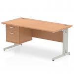 Impulse 1600 x 800mm Straight Office Desk Oak Top Silver Cable Managed Leg Workstation 1 x 2 Drawer Fixed Pedestal MI002739