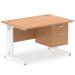 Impulse 1200 x 800mm Straight Office Desk Oak Top White Cable Managed Leg Workstation 1 x 2 Drawer Fixed Pedestal MI002741