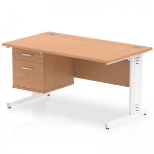 Impulse 1400 x 800mm Straight Office Desk Oak Top White Cable Managed