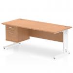 Impulse 1800 x 800mm Straight Office Desk Oak Top White Cable Managed Leg Workstation 1 x 2 Drawer Fixed Pedestal MI002744