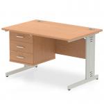 Impulse 1200 x 800mm Straight Office Desk Oak Top Silver Cable Managed Leg Workstation 1 x 3 Drawer Fixed Pedestal MI002745