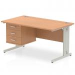 Impulse 1400 x 800mm Straight Office Desk Oak Top Silver Cable Managed Leg Workstation 1 x 3 Drawer Fixed Pedestal MI002746