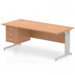 Impulse 1800 x 800mm Straight Office Desk Oak Top Silver Cable Managed Leg Workstation 1 x 3 Drawer Fixed Pedestal MI002748