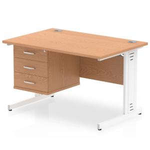 Impulse 1200 x 800mm Straight Office Desk Oak Top White Cable Managed
