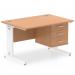 Impulse 1200 x 800mm Straight Office Desk Oak Top White Cable Managed Leg Workstation 1 x 3 Drawer Fixed Pedestal MI002749