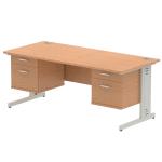 Impulse 1800 x 800mm Straight Office Desk Oak Top Silver Cable Managed Leg Workstation 2 x 2 Drawer Fixed Pedestal MI002756