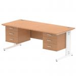 Impulse 1800 x 800mm Straight Office Desk Oak Top White Cable Managed Leg Workstation 2 x 3 Drawer Fixed Pedestal MI002768