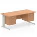 Impulse 1600 Rectangle Silver Cable Managed Leg Desk OAK 1 x 2 Drawer 1 x 3 Drawer Fixed Ped MI002771