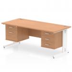 Impulse 1600 x 800mm Straight Office Desk Oak Top White Cable Managed Leg Workstation 1 x 2 Drawer 1 x 3 Drawer Fixed Pedestal MI002775