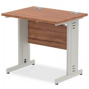 Impulse 800 x 600mm Straight Office Desk Walnut Top Silver Cable