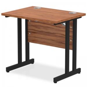 Impulse 800 x 600mm Straight Office Desk Walnut Top Black Cantilever