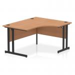 This picture features a sleek and modern Dynamic Right Hand Desks Impulse 1400mm Right Crescent Office Desk with an oak top and black cantilever leg. The clean lines and curved design create a contemporary and dynamic workspace.