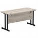 Impulse 1400 x 600mm Straight Office Desk Grey Oak Top Black Cantilever Leg MI003352