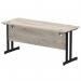 Impulse 1600 x 600mm Straight Office Desk Grey Oak Top Black Cantilever Leg MI003361