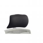 This photograph shows a dynamic seating accessory with a white shell and black fabric. The flex headrest adds comfort and support to any seat. Its sleek and modern design is perfect for any workspace or home office.