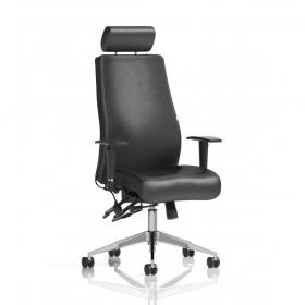 Onyx Ergo Posture Chair With Height Adjustable Arms With Headrest Black Soft Bonded Leather OP000098