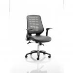 Relay Task Operator Chair Silver Back With Folding Arms Black Leather Seat OP000118