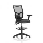 Eclipse Plus II Lever Task Operator Chair Mesh Back With High Rise Draughtsman Kit With Height Adjustable And Folding Arms Black Bonded Leather OP000340