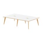Oslo 1400mm B2B 4 Person Office Bench Desk White Top Natural Wood Edge White Frame OSL0107