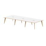 Oslo 1400mm B2B 6 Person Office Bench Desk White Top Natural Wood Edge White Frame OSL0108