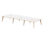 Oslo 1600mm B2B 6 Person Office Bench Desk White Top Natural Wood Edge White Frame OSL0111