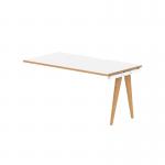 Oslo 1400mm Single Row Office Bench Desk Ext Kit White Top Natural Wood Edge White Frame OSL0114