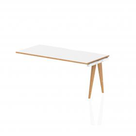 Oslo Single Ext Kit White Frame Wooden Leg Bench Desk 1600 White With Natural Wood Edge