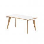 Oslo 1400mm Single Starter Office Bench Desk White Top Natural Wood Edge White Frame OSL0119