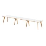 Oslo 1400mm Single Row 3 Person Office Bench Desk White Top Natural Wood Edge White Frame OSL0121