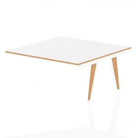 Oslo Square Boardroom Table Ext Kit White Frame Wooden Leg 1600 White With Natural Wood Edge OSL0125