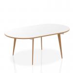 In the photograph, the dynamic boardroom and conference tables feature a sleek 1800mm oval table with a striking white top and natural wood edge. The clean white frame adds a modern touch to the overall design. This space exudes professionalism and productivity.