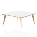 Oslo White Frame Wooden Leg Square Boardroom Table 1600 White With Natural Wood Edge