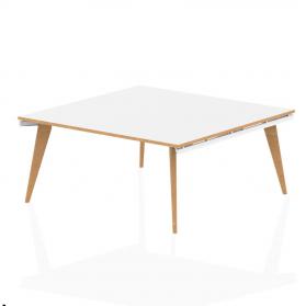 Oslo White Frame Wooden Leg Square Boardroom Table 1600 White With Natural Wood Edge OSL0130