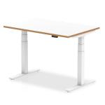 Oslo 1200mm Height Adjustable Office Desk White Top Natural Wood Edge White Frame OSL0131