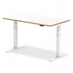 Oslo 1400mm Height Adjustable Office Desk White Top Natural Wood Edge White Frame OSL0132