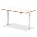 Oslo 1400mm Height Adjustable Office Desk White Top Natural Wood Edge White Frame OSL0132