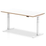 Oslo 1600mm Height Adjustable Office Desk White Top Natural Wood Edge White Frame OSL0133