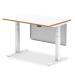 Oslo 1200mm Height Adjustable Desk White Top Natural Wood Edge White Frame With White Steel Modesty Panel OSL0134