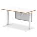 Oslo 1400mm Height Adjustable Desk White Top Natural Wood Edge White Frame With White Steel Modesty Panel OSL0135