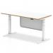 Oslo 1600mm Height Adjustable Office Desk White Top Natural Wood Edge White Frame With White Steel Modesty Panel OSL0136