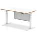 Oslo 1600mm Height Adjustable Desk White Top Natural Wood Edge White Frame With White Steel Modesty Panel OSL0136