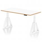 A modern and functional workspace with the Dynamic Sit Stand and Height Adjustable Desks Oslo. The sleek white top perfectly compliments the natural wood edge, while the white frame and Piste Foot add a touch of style. A versatile 1600mm desk that can easily adjust to suit your needs.
