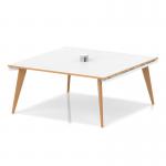 Oslo Volta 1600mm Square Boardroom Table With Pop-up Power Module White Top Natural Wood Edge White Frame OSL0228