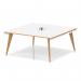 Oslo Volta 1600mm Square Boardroom Table With Pop-up Power Module White Top Natural Wood Edge White Frame OSL0228