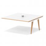 Oslo Volta 1600mm Square Boardroom Table With Pop-up Power Module Ext Kit White Top Natural Wood Edge White Frame OSL0229