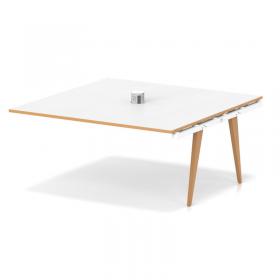 Oslo Volta 1600mm Square Boardroom Table With Pop-up Power Module Ext Kit White Top Natural Wood Edge White Frame OSL0229