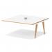 Oslo Volta 1600mm Square Boardroom Table With Pop-up Power Module Ext Kit White Top Natural Wood Edge White Frame OSL0229